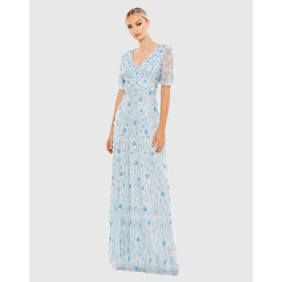 Mac Duggal Dresses & Skirts - NWT MAC DUGGAL Powder Blue Embellished V-Neck Empire Waist Ruffle Hem Gown 6